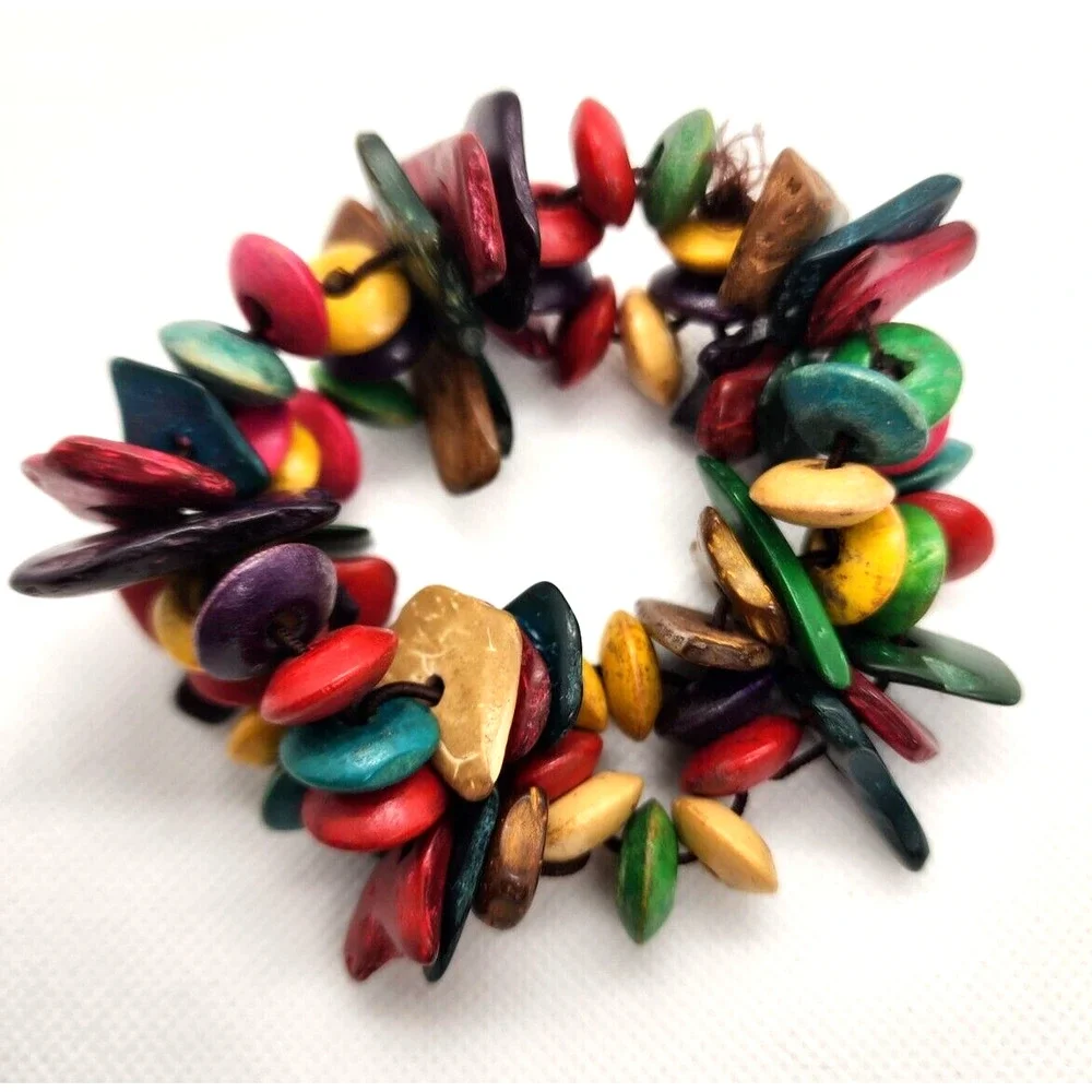 Rita Addo Zakour Multicolor Sese Wood Beaded Stretch Bracelet Ghana Artisan